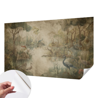 Zelfklevende behangsticker met een boslandschap