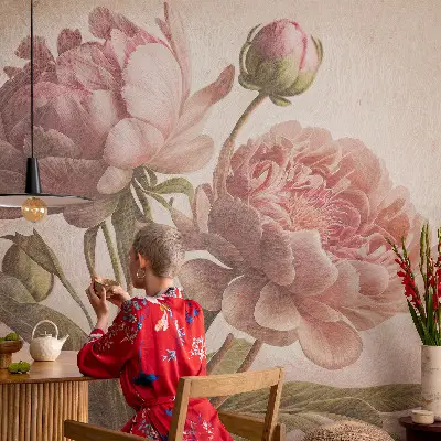 3D fotobehang met delicate pioenrozen