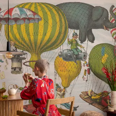Foto behang voor de keuken met een luchtballonmotief