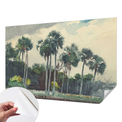 Zelfklevend fotobehang met exotische palmbomen als patroon