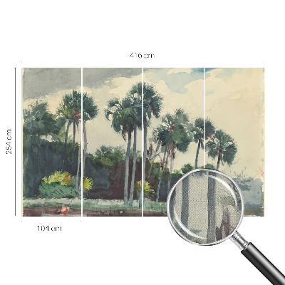 Zelfklevend fotobehang met exotische palmbomen als patroon