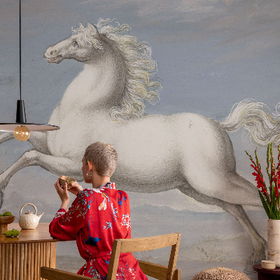 Zelfklevend fotobehang op maat met een afbeelding van paarden bij een hindernis