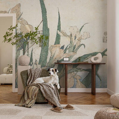 Fotobehang voor de kinderkamer met een subtiel motief van irissen