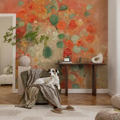 Foto behang voor de keuken met een abstract bloemenmotief