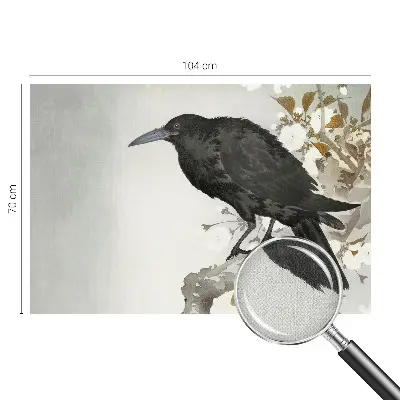 Foto behang voor de keuken met een raaf tussen bloemen