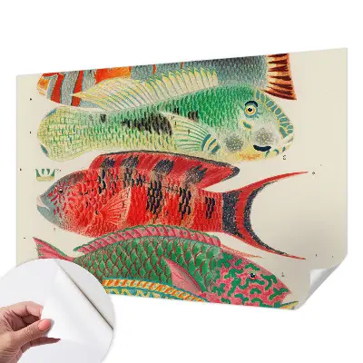 Fotobehang babykamer met illustraties van exotische vissen