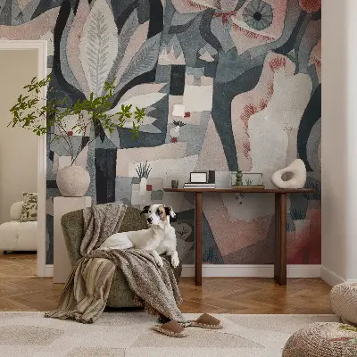 Fotobehang tienerkamer met een abstracte natuurprint