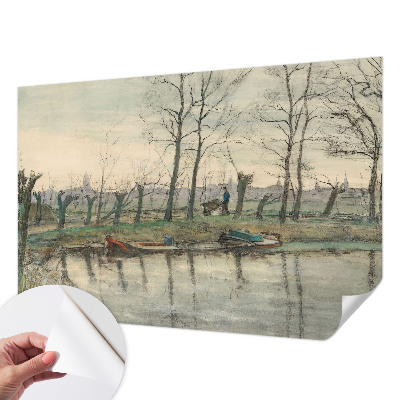 Zelfklevende behangsticker met winterlandschap