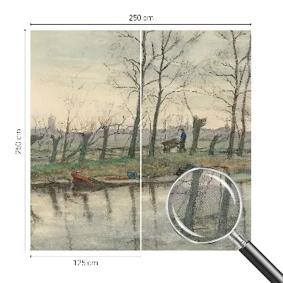 Zelfklevende behangsticker met winterlandschap
