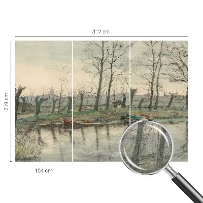 Zelfklevende behangsticker met winterlandschap