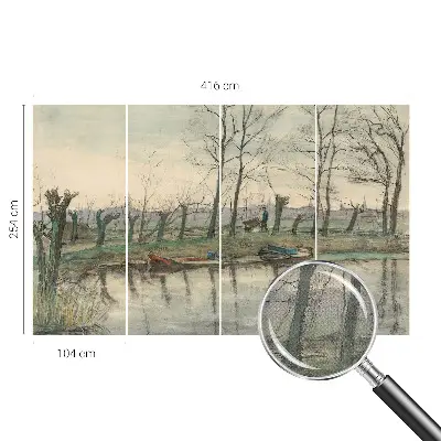 Zelfklevende behangsticker met winterlandschap