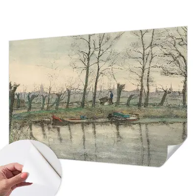 Zelfklevende behangsticker met winterlandschap
