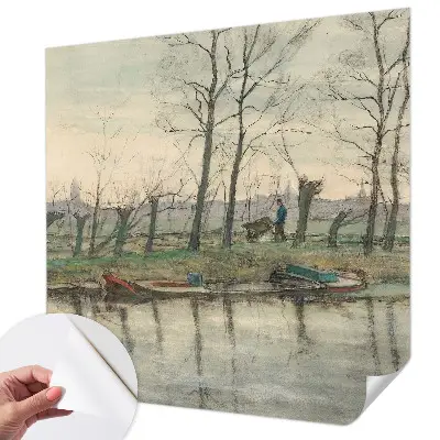 Zelfklevende behangsticker met winterlandschap