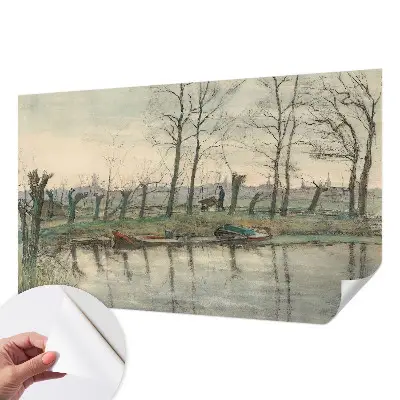 Zelfklevende behangsticker met winterlandschap