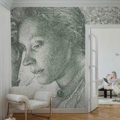 3D fotobehang met de afbeelding van een reflecterende vrouw