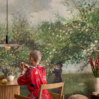Foto behang voor de keuken met een lentetafereel
