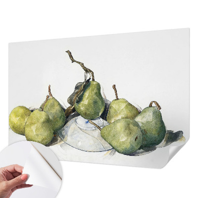 Zelfklevend fotobehang op maat met een aquarelmotief van peren