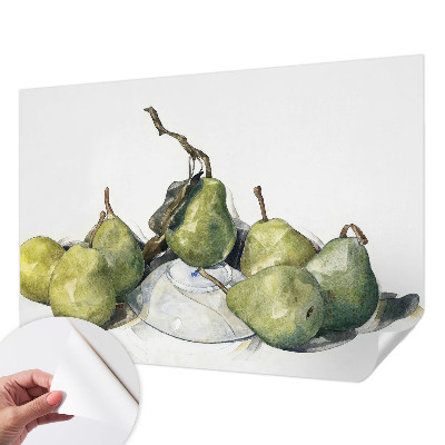 Zelfklevend fotobehang op maat met een aquarelmotief van peren