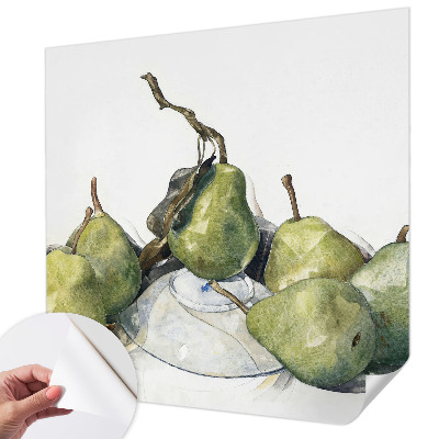 Zelfklevend fotobehang op maat met een aquarelmotief van peren