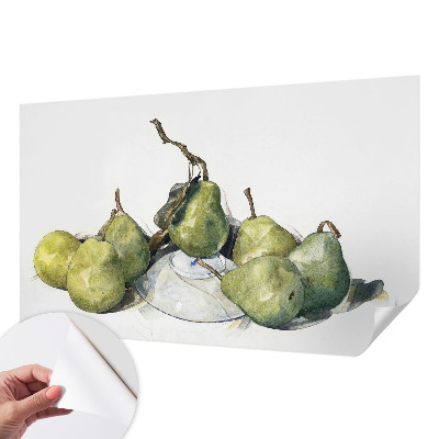 Zelfklevend fotobehang op maat met een aquarelmotief van peren