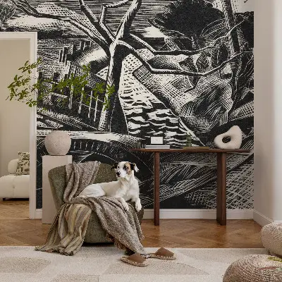 Foto behang voor de kinderkamer met een architectonisch landschap