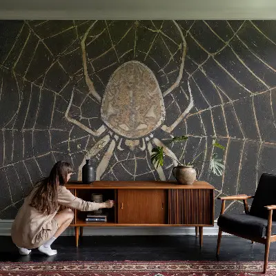 Fotobehang tienerkamer met een print van een spinnenweb