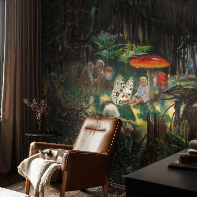Zelfklevend fotobehang op maat met een ontwerp van een sprookjesbos