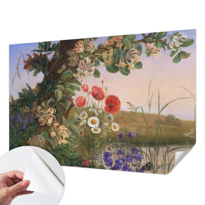3D fotobehang met een bloemenidylle als decoratie