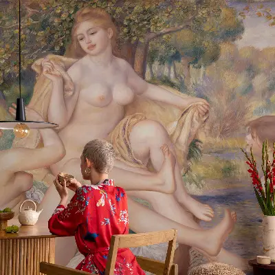Fotobehang babykamer met een afbeelding van rustende vrouwen