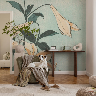 Zelfklevend fotobehang met een dessin van delicate lelies