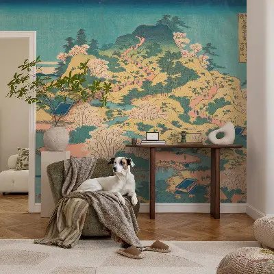 Zelfklevende behangsticker met een Japans landschap als motief