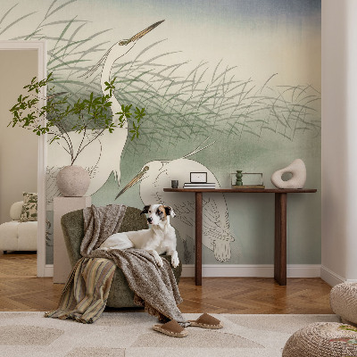 Fotobehang voor de kinderkamer met reigers in het gras