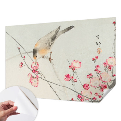 Fotobehang babykamer met een bloemen- en vogelmotief