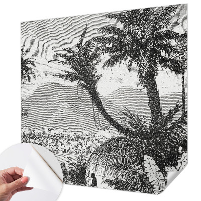 Zelfklevende behangsticker met een tropische oase-print