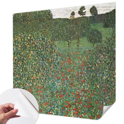 Foto behang voor de keuken met een bloemenweide als print