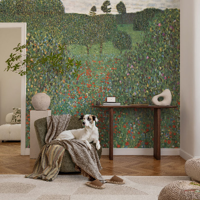 Foto behang voor de keuken met een bloemenweide als print