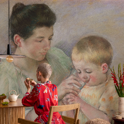 Zelfklevend fotobehang met ontwerp met het thema ouderlijke zorg