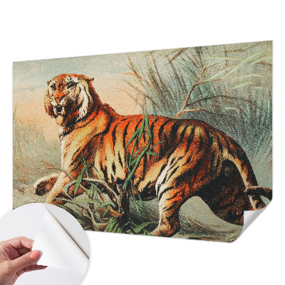 Fotobehang babykamer met een tijgermotief en natuurlijks kleurenpalet voor de kinderkamer