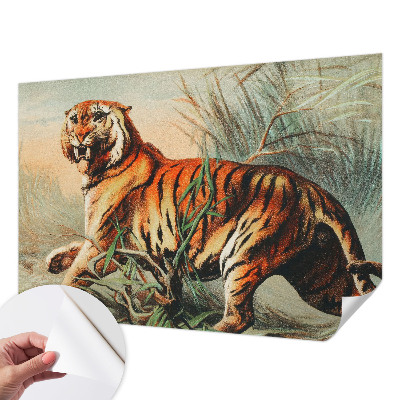 Fotobehang babykamer met een tijgermotief en natuurlijks kleurenpalet voor de kinderkamer