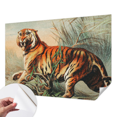 Fotobehang babykamer met een tijgermotief en natuurlijks kleurenpalet voor de kinderkamer