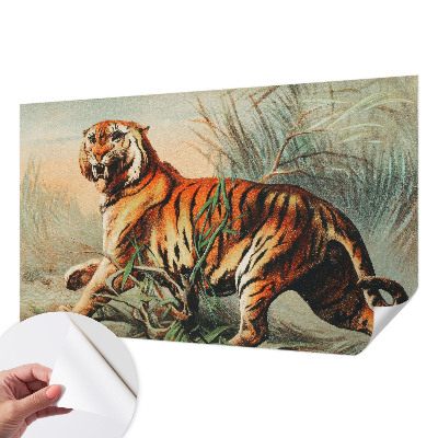 Fotobehang babykamer met een tijgermotief en natuurlijks kleurenpalet voor de kinderkamer