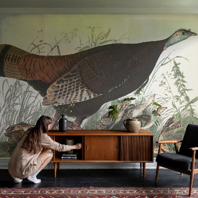 Fotobehang babykamer met een rustig, natuurlijk ontwerp voor de babykamer