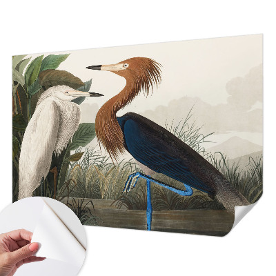 Zelfklevend fotobehang met een print van vogels tussen planten