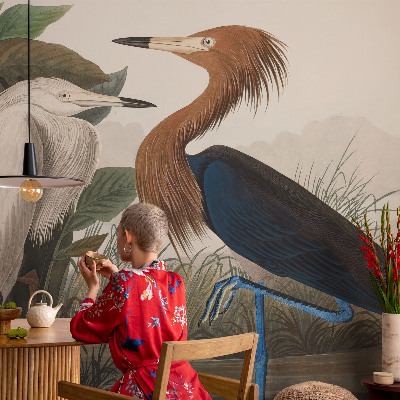 Zelfklevend fotobehang met een print van vogels tussen planten