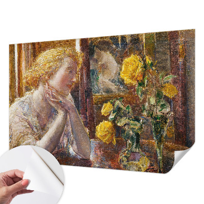Fotobehang tienerkamer met een afbeelding van een vrouw omringd door rozen