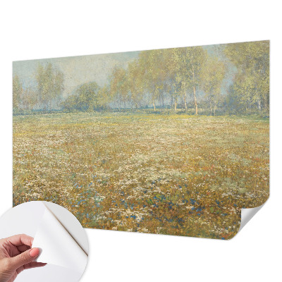 Zelfklevend fotobehang met een bloeiend veld als ontwerp