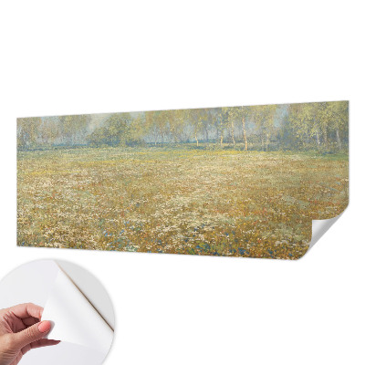 Zelfklevend fotobehang met een bloeiend veld als ontwerp
