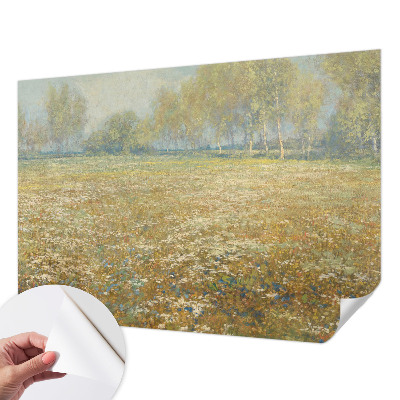 Zelfklevend fotobehang met een bloeiend veld als ontwerp