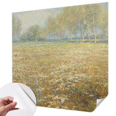 Zelfklevend fotobehang met een bloeiend veld als ontwerp