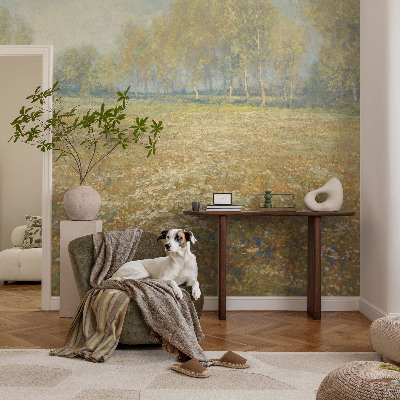 Zelfklevend fotobehang met een bloeiend veld als ontwerp